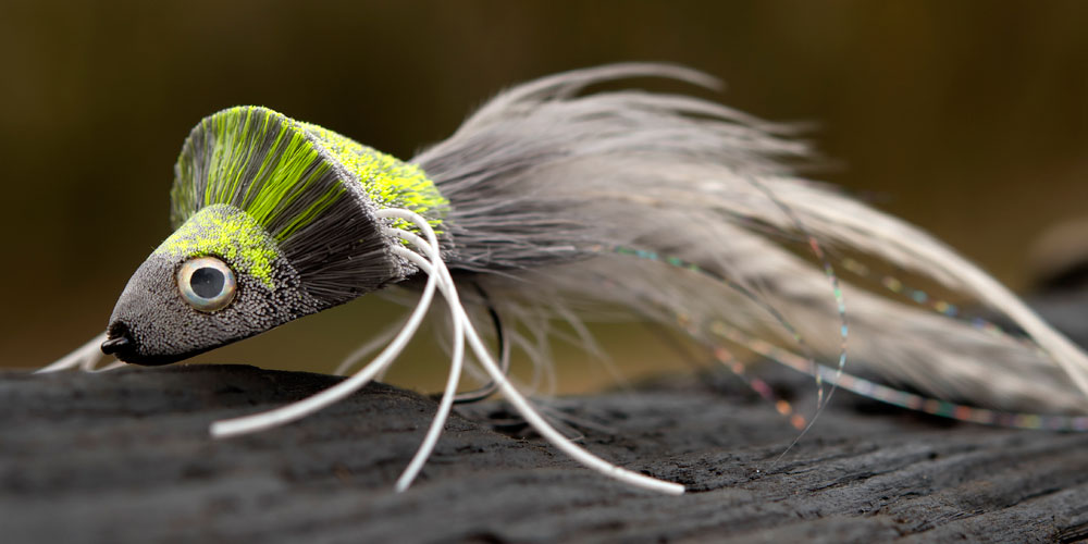 Grey & Chartreuse Deer-hair Diver, tied by Kim Maki